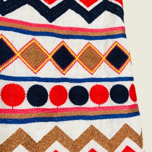 THML | Embroidered Linen Blend Skirt Colorful Patterned Red Blue Gold White - Picture 7 of 7